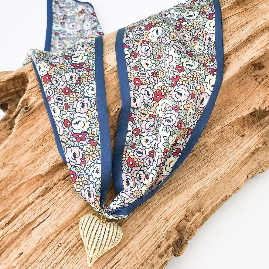 Ribbon CZ Heart On Scarf Necklace