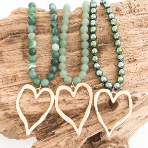 Gemstone Beaded Necklace w/ XL Heart