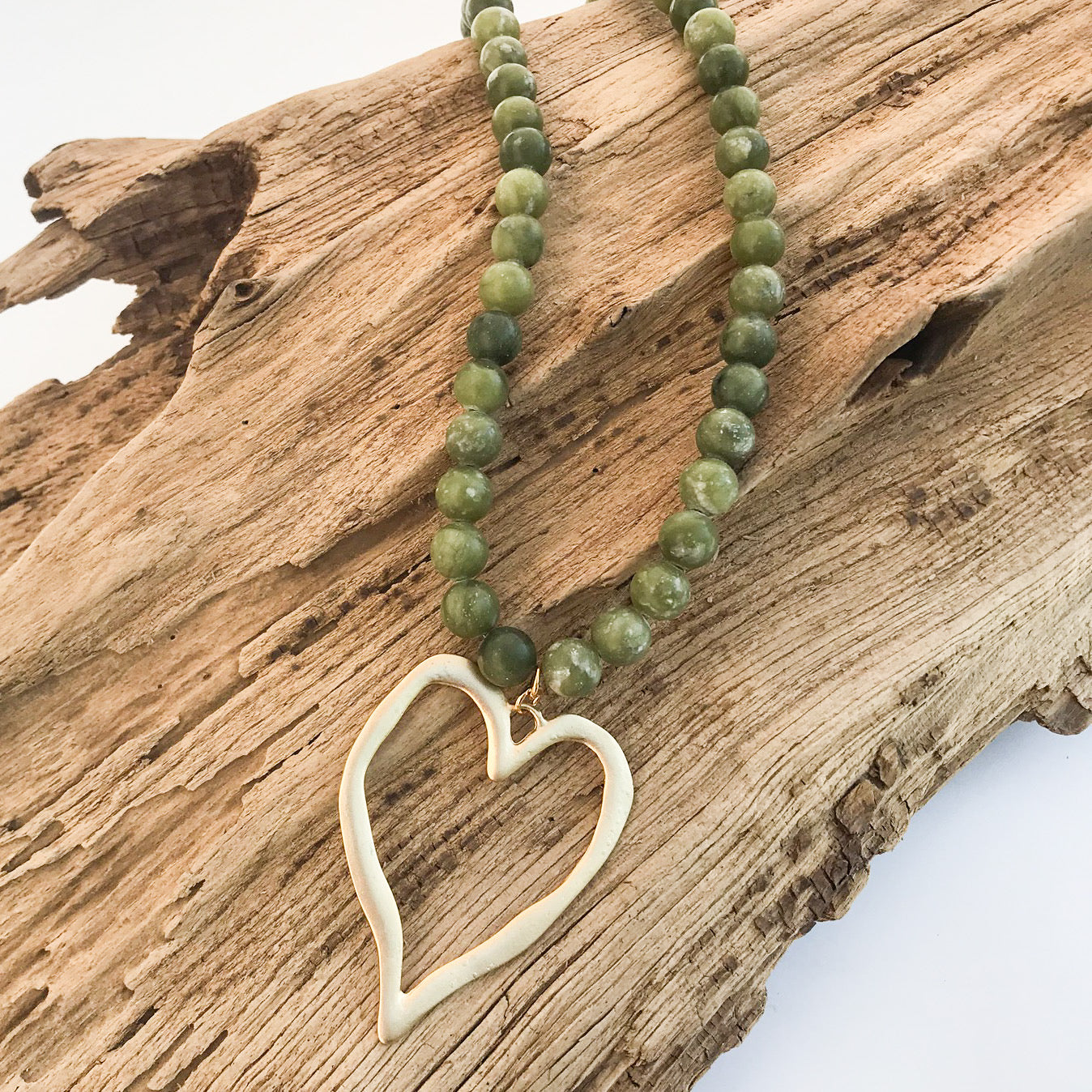 Gemstone Beaded Necklace w/ XL Heart