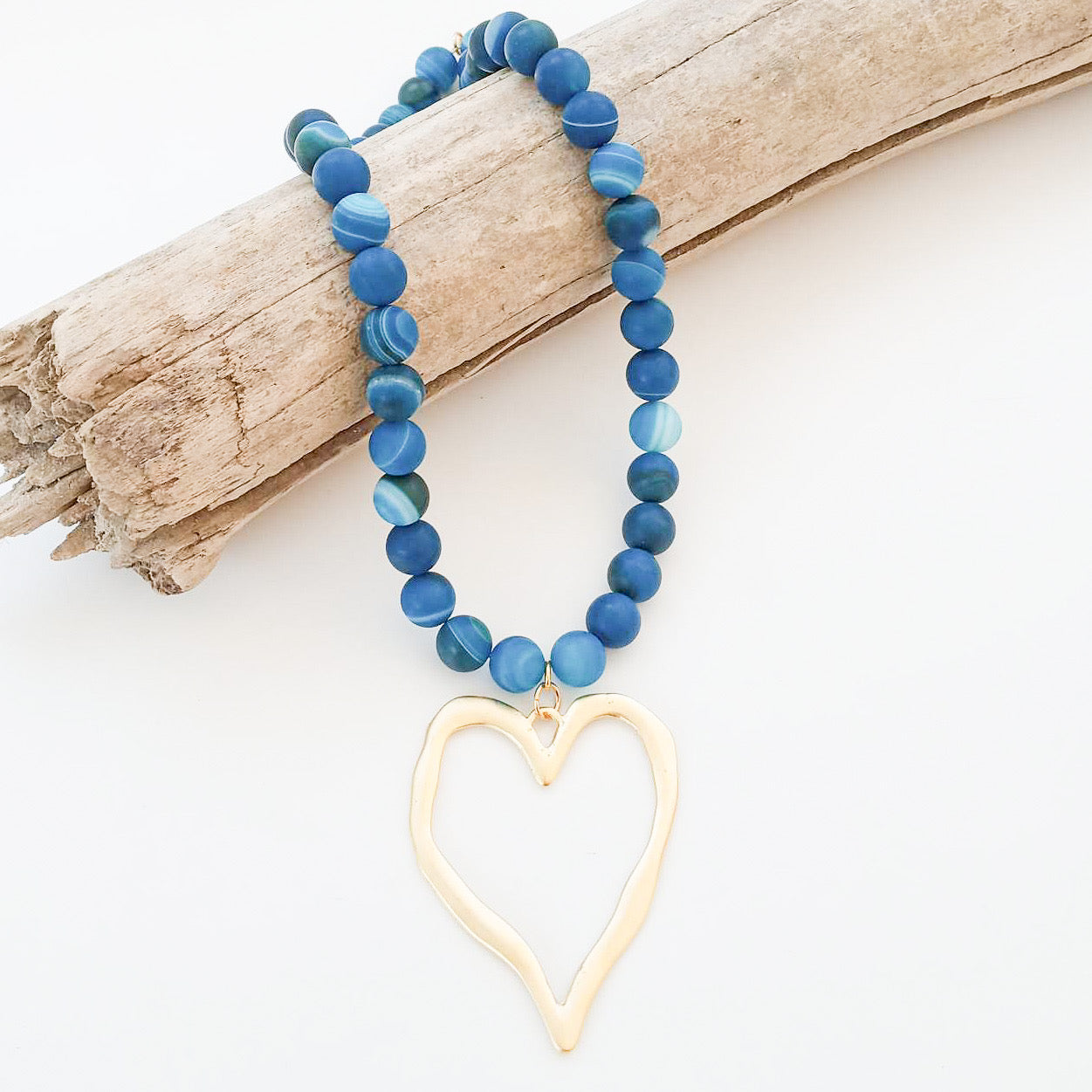 Gemstone Beaded Necklace w/ XL Heart