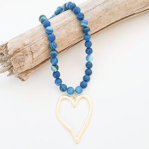 Gemstone Beaded Necklace w/ XL Heart