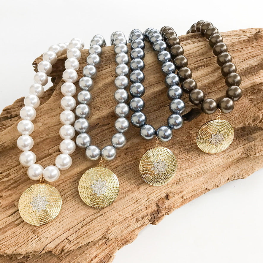 Starburst CZ Pendant on Jumbo Pearl Necklace