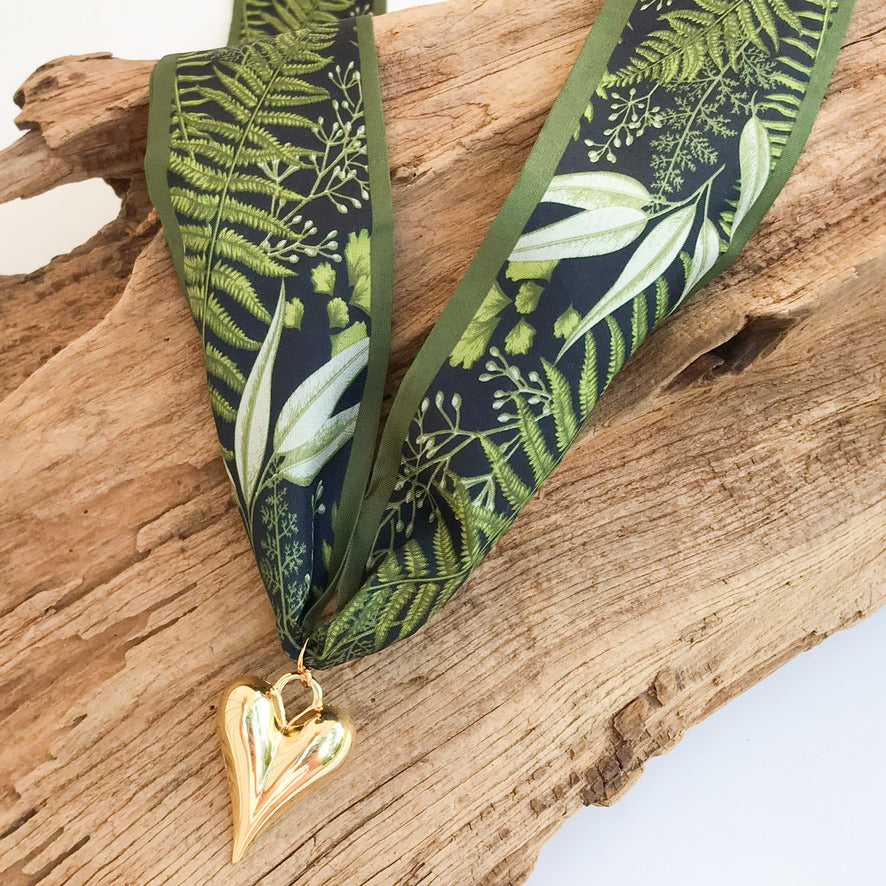 Puff Heart on Scarf Necklace