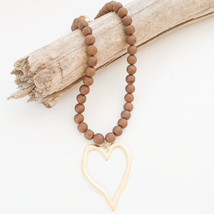 Gemstone Beaded Necklace w/ XL Heart