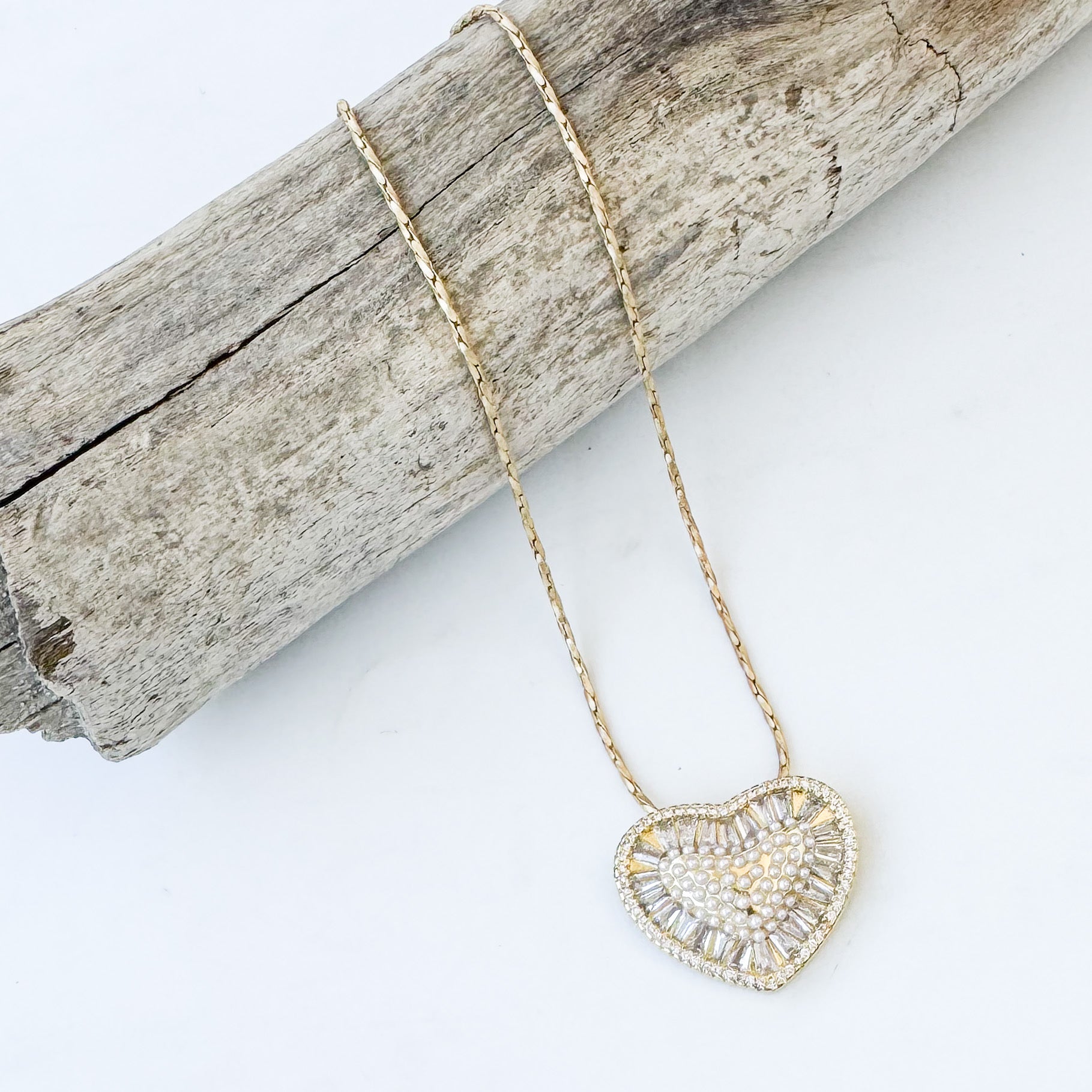 Cz & Pearl Heart on Petite Rope Chain