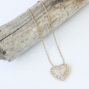 Cz & Pearl Heart on Petite Rope Chain