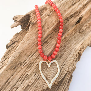 Gemstone Beaded Necklace w/ XL Heart