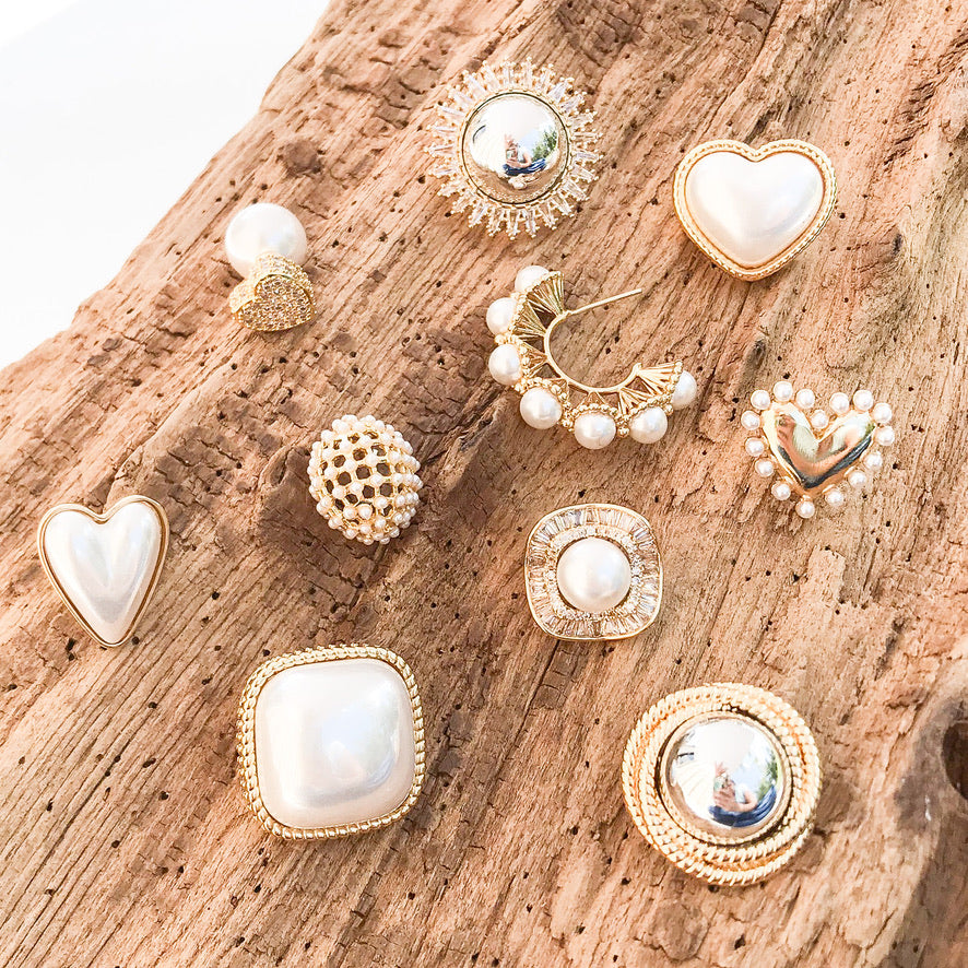 Square Puff Pearl Earrings