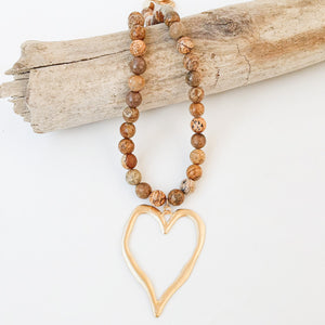 Gemstone Beaded Necklace w/ XL Heart