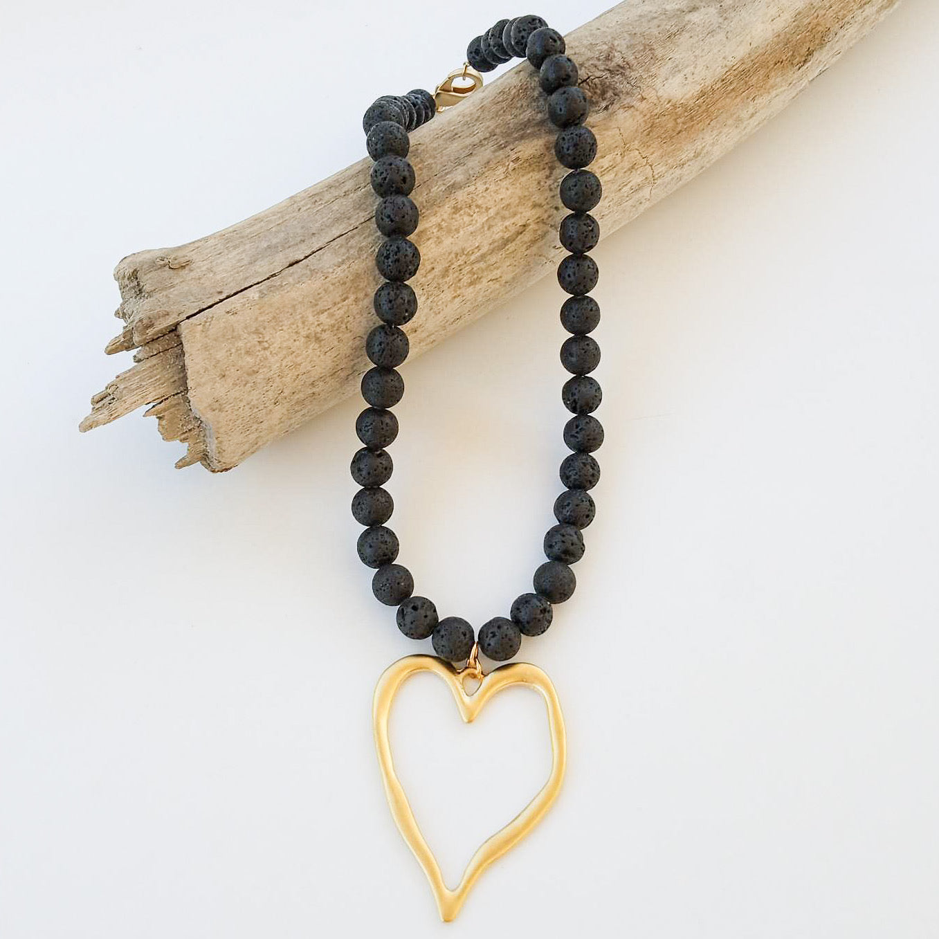 Gemstone Beaded Necklace w/ XL Heart
