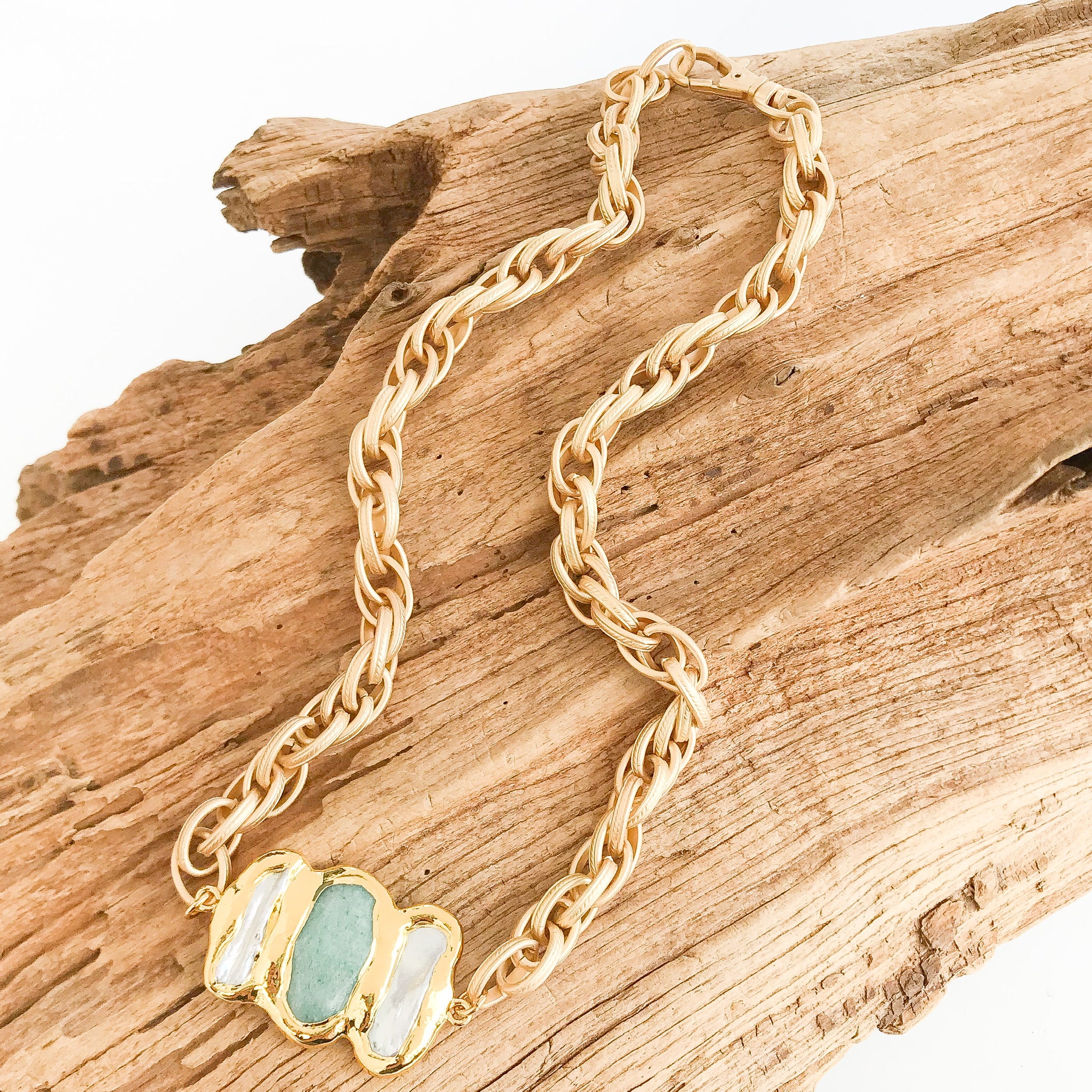 Triple Pearl on Twisted Etched Necklace