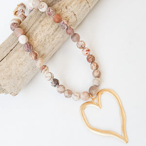 Gemstone Beaded Necklace w/ XL Heart