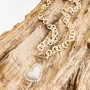 CZ Sideways Puff Heart Washer Necklace
