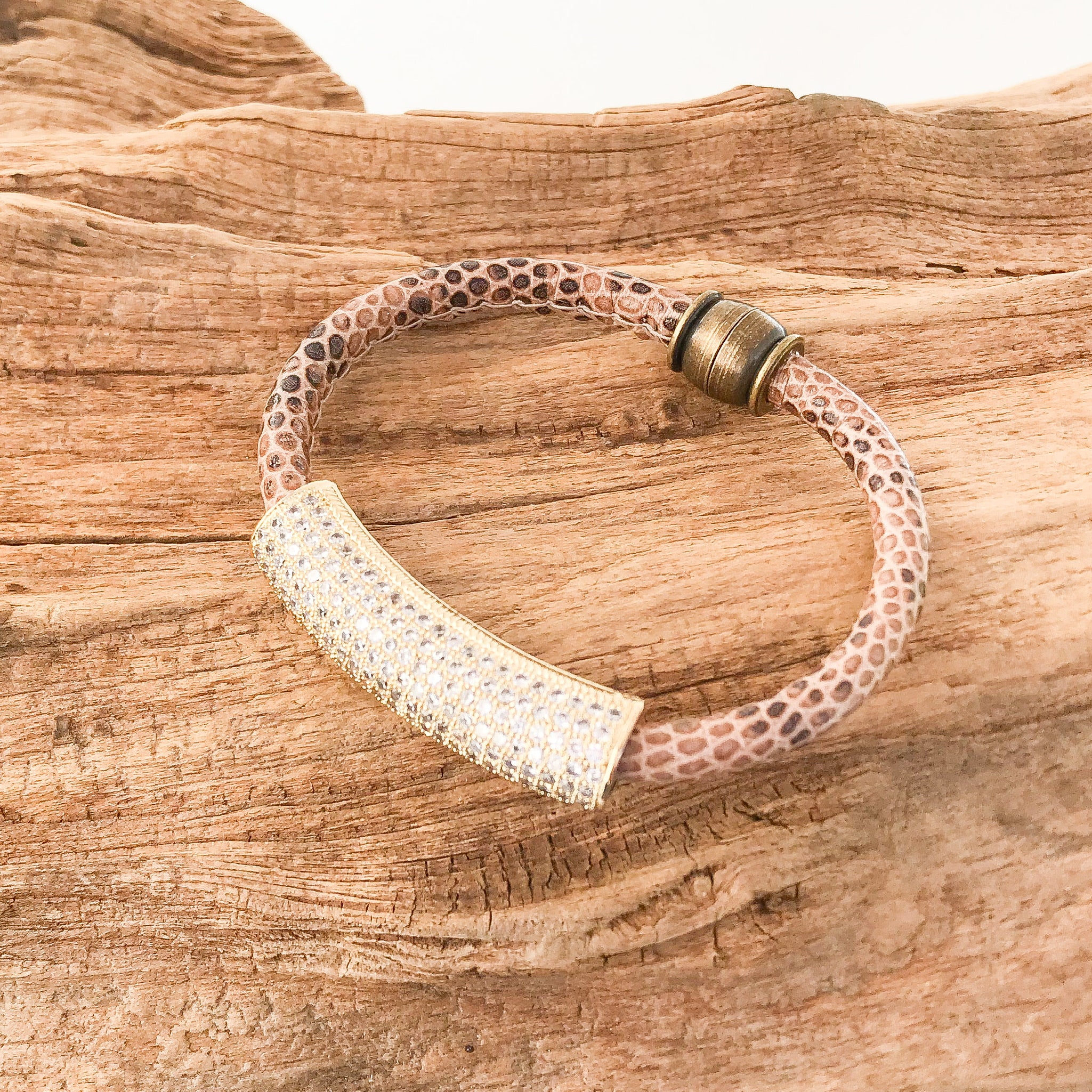 Pave Tube on Leather Bracelet