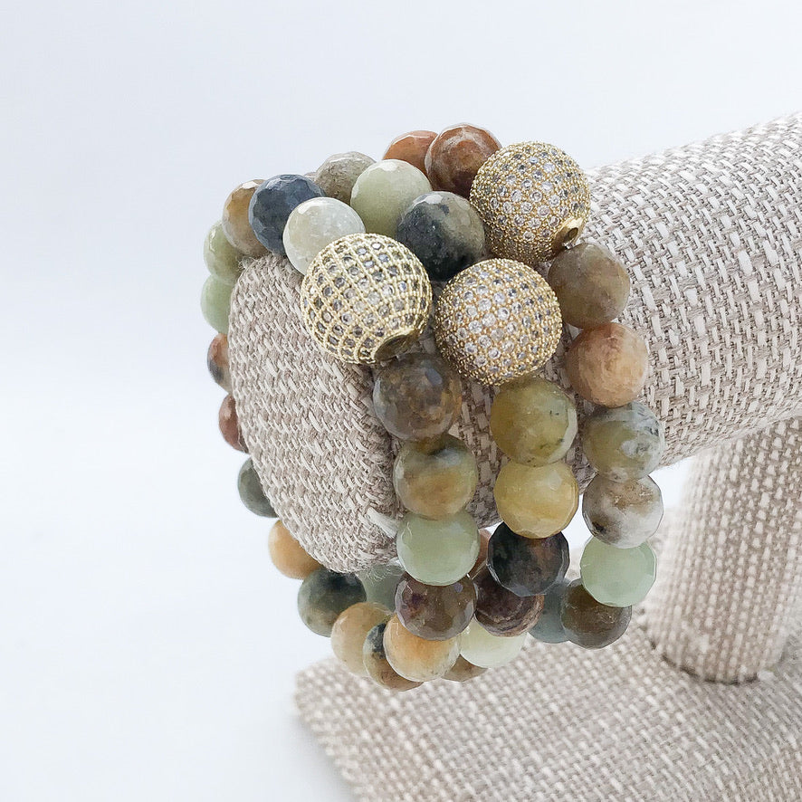 Gemstone Pave Ball Bracelets