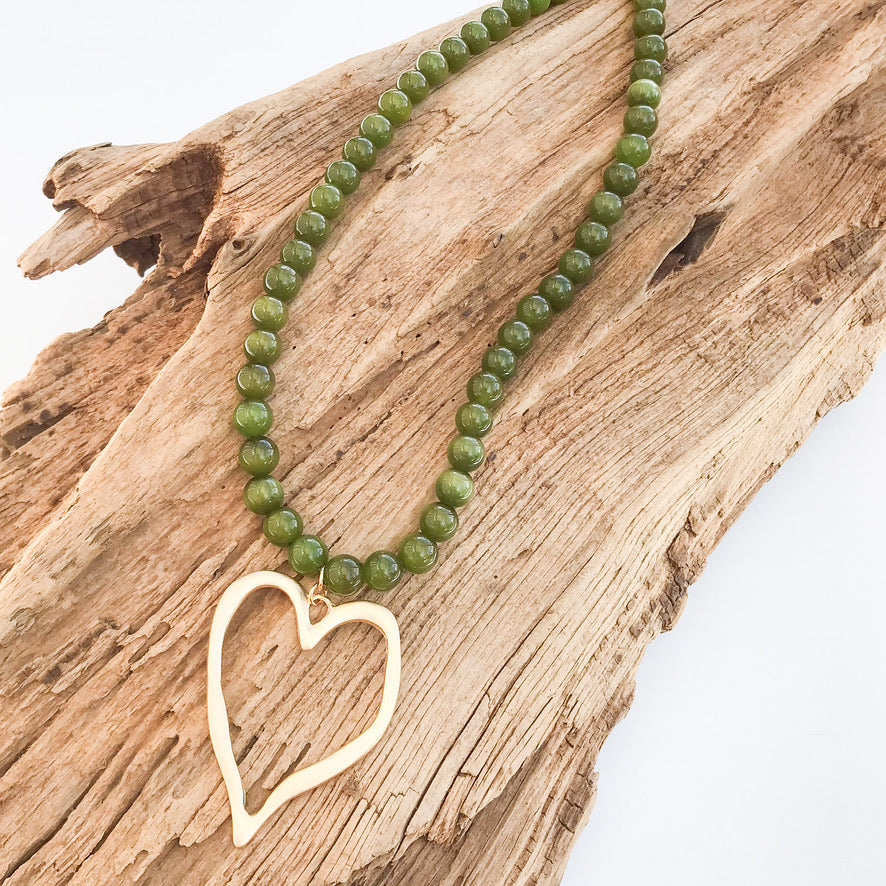 Gemstone Beaded Necklace w/ XL Heart