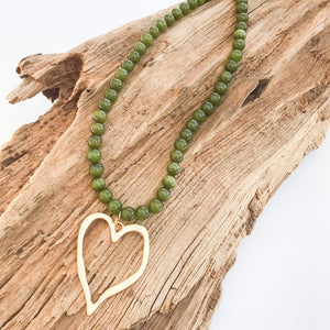 Gemstone Beaded Necklace w/ XL Heart