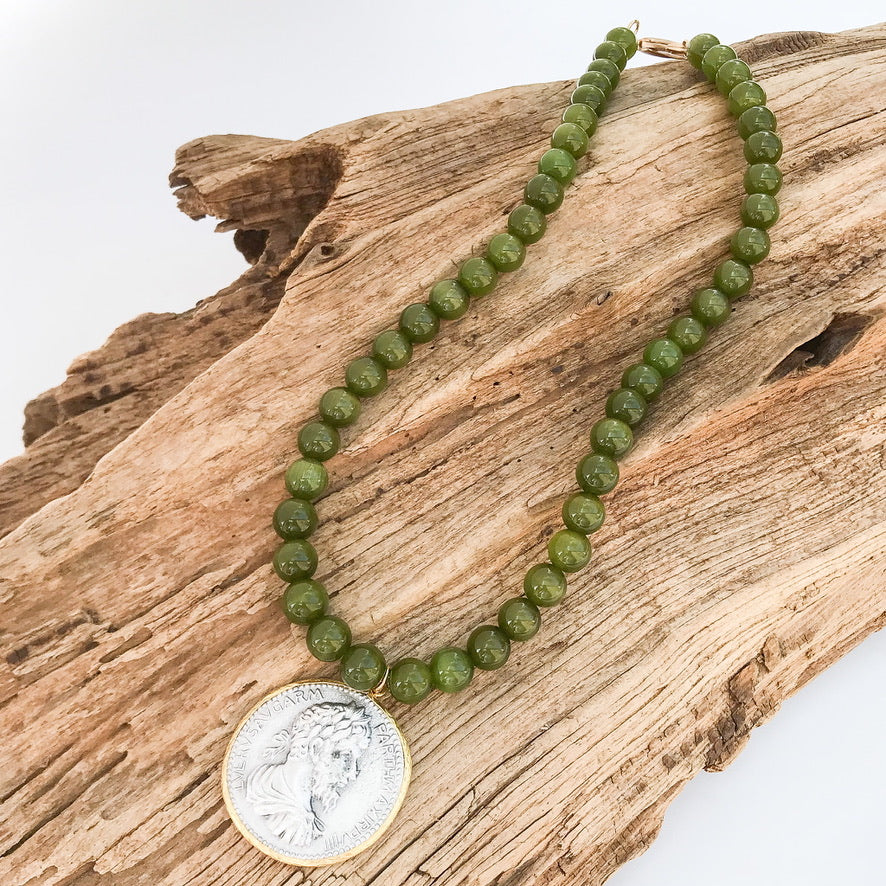 Vintage Coin on 10mm Gemstone