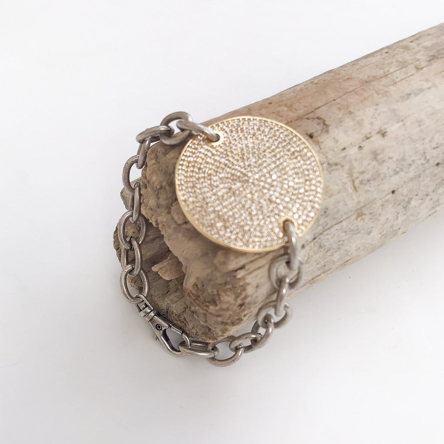 Round CZ Disc Bracelet on Cable Chain