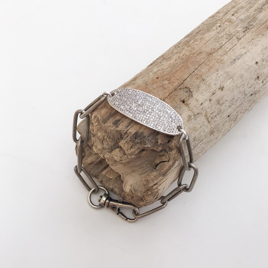 Oval Pave Tag on XL Paperclip
