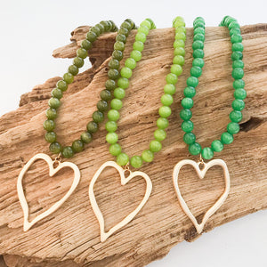 Gemstone Beaded Necklace w/ XL Heart