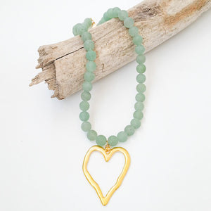 Gemstone Beaded Necklace w/ XL Heart