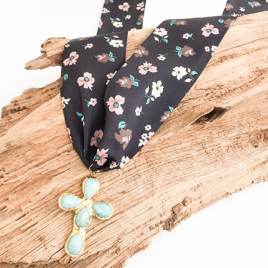 Esther Pearl Cross on Scarf Necklace