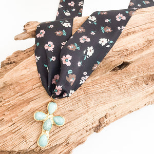 Esther Pearl Cross on Scarf Necklace