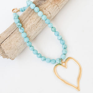 Gemstone Beaded Necklace w/ XL Heart