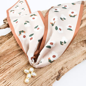 Potato Pearl Cross on Scarf Necklace