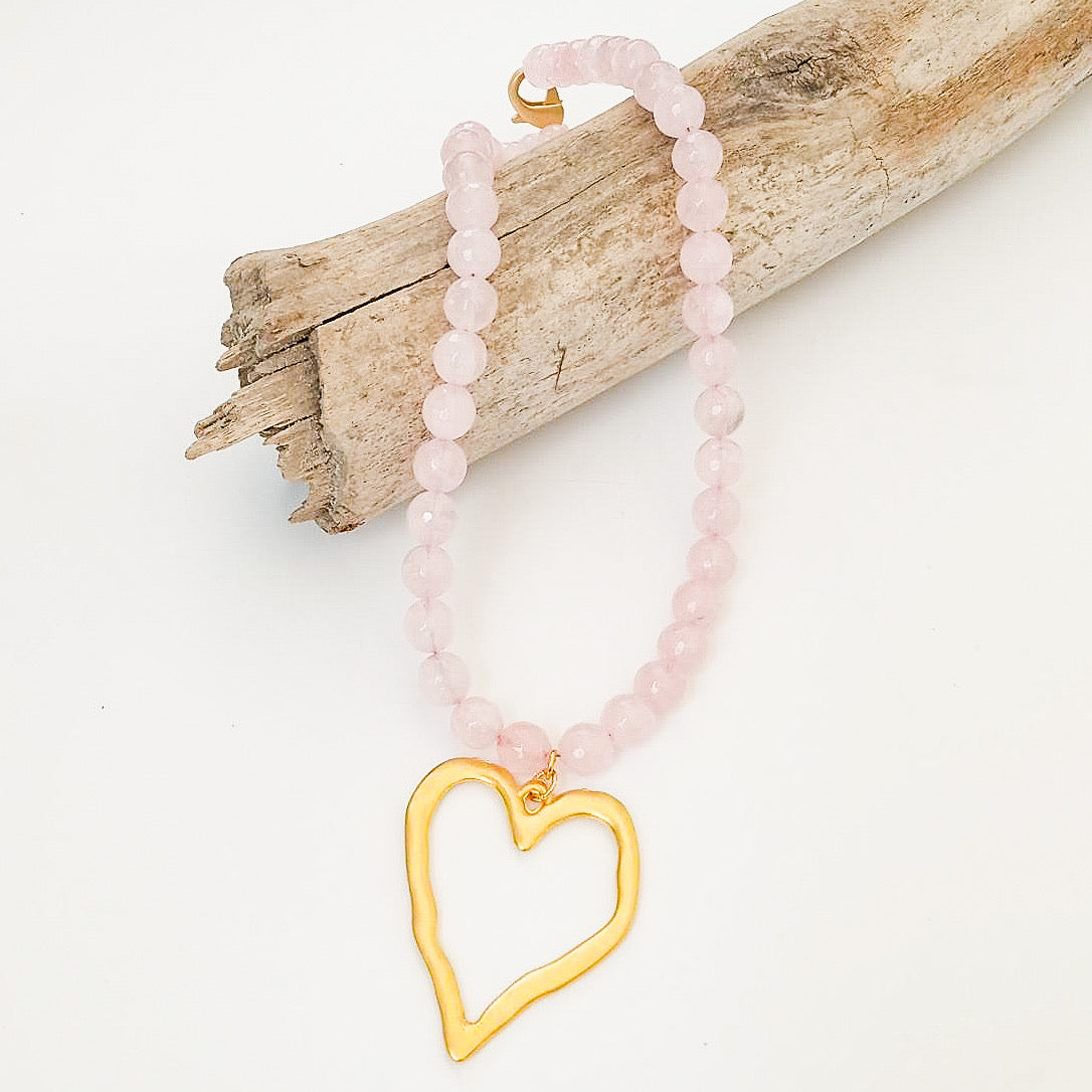 Gemstone Beaded Necklace w/ XL Heart