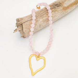 Gemstone Beaded Necklace w/ XL Heart