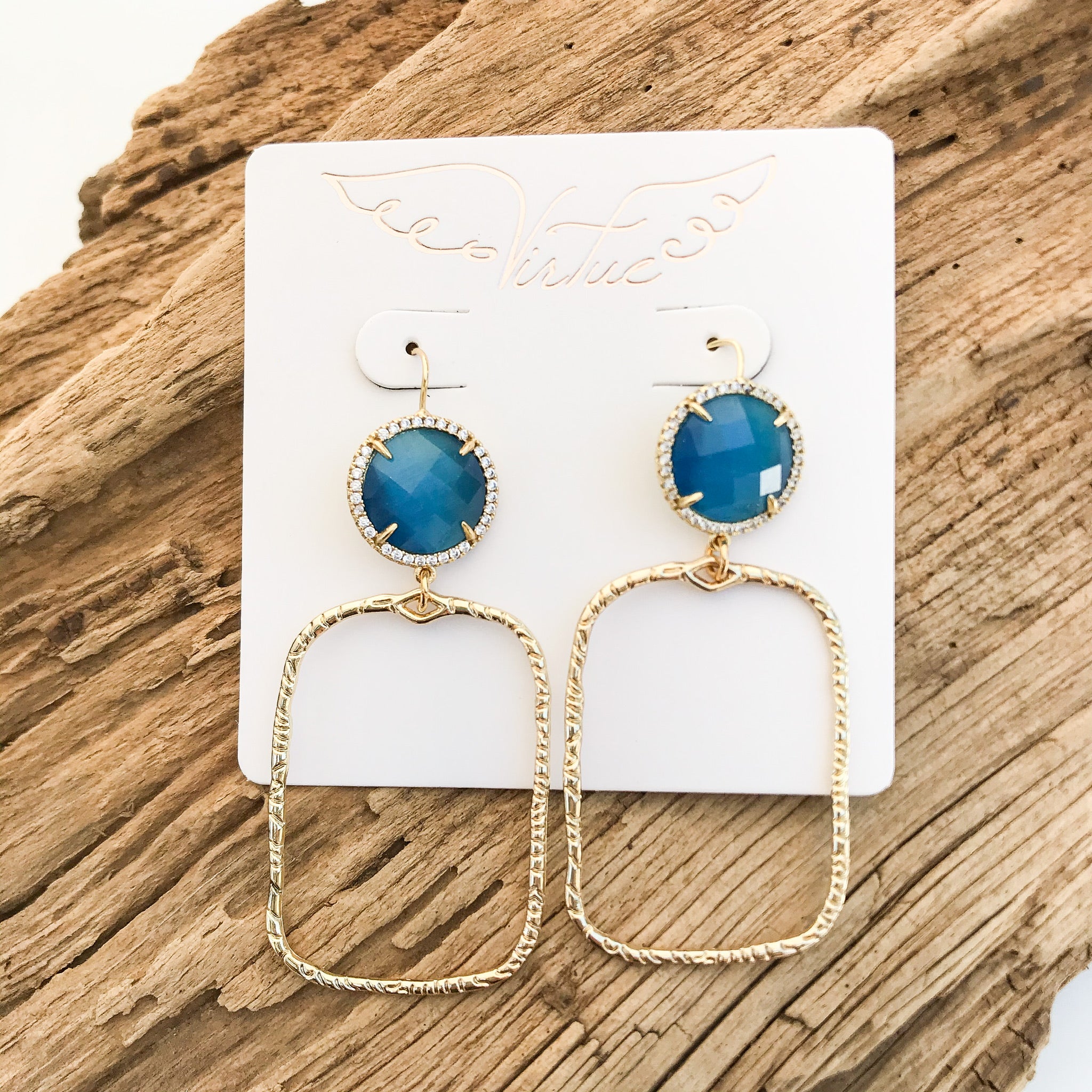 Gemstone Earrings w/ Branch Rectangle