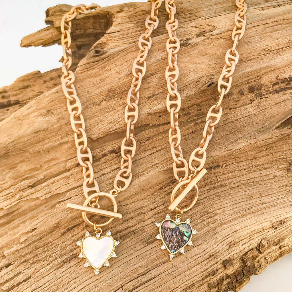 Mother of Pearl Heart on Helix Chain