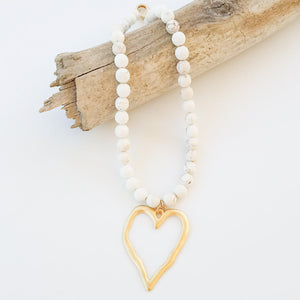 Gemstone Beaded Necklace w/ XL Heart