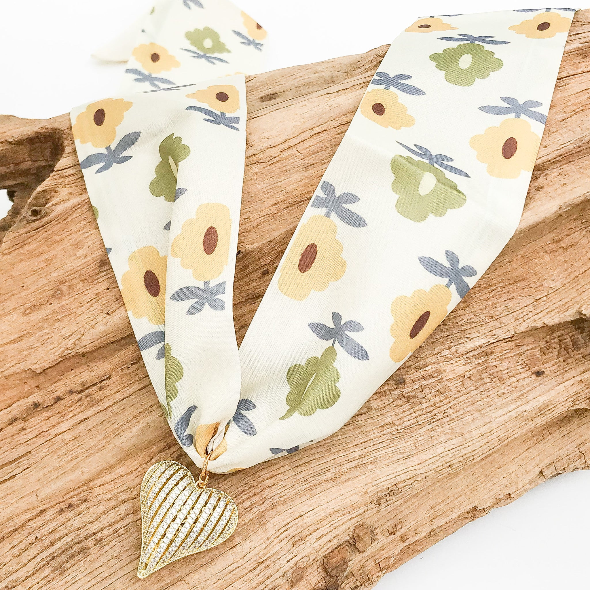 Ribbon CZ Heart On Scarf Necklace