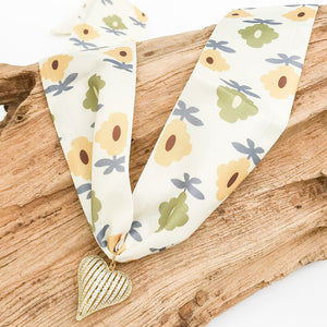 Ribbon CZ Heart On Scarf Necklace