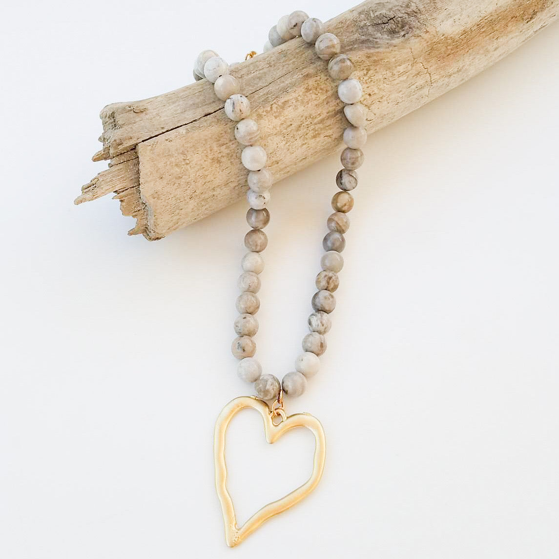 Gemstone Beaded Necklace w/ XL Heart