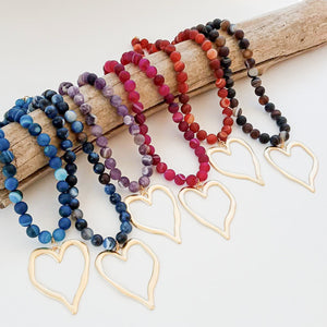 Gemstone Beaded Necklace w/ XL Heart