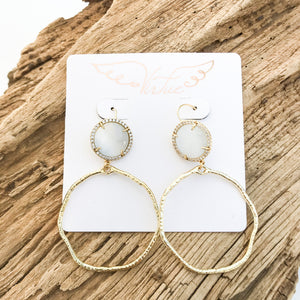 Gemstone Bezel Earrings w/ Branch Hoop