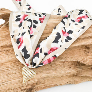 Ribbon CZ Heart On Scarf Necklace