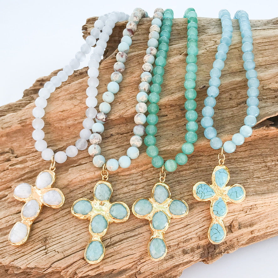 Gemstone Cross on 8mm Gemstone Necklace