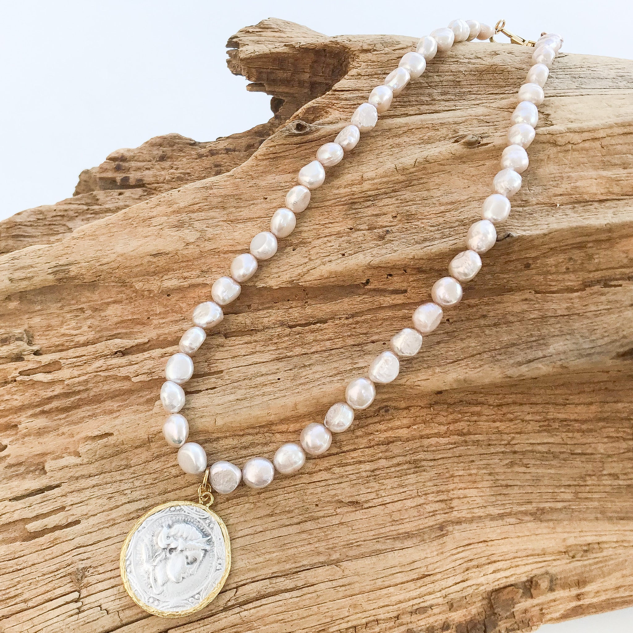 Vintage Coin on Freshwater Pearl Necklace