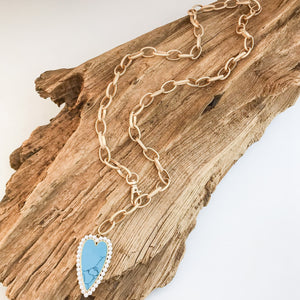 Long Pearl Trimmed Heart on Etched Chain