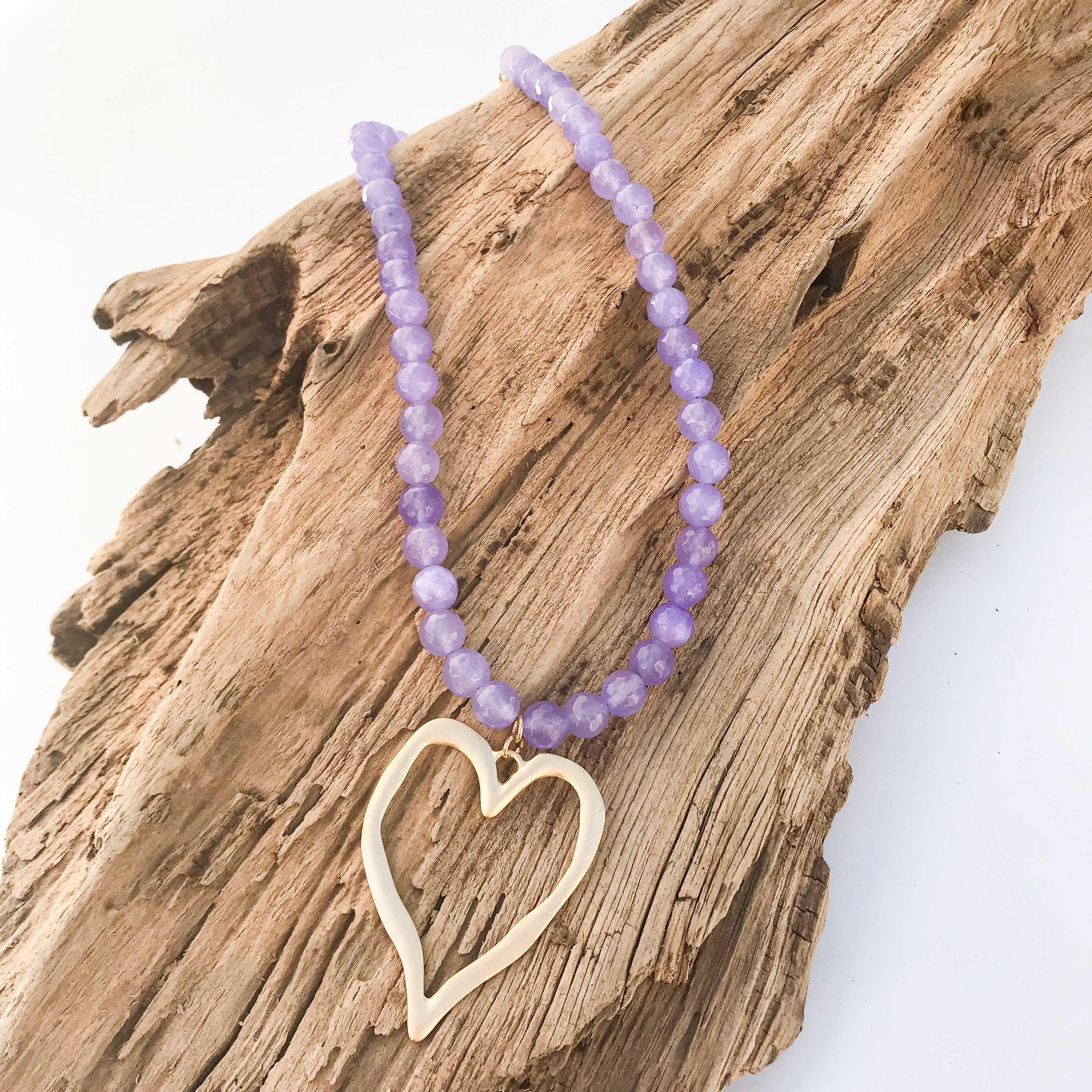 Gemstone Beaded Necklace w/ XL Heart