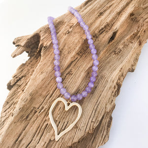 Gemstone Beaded Necklace w/ XL Heart