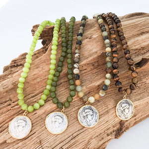 Vintage Coin on 8mm Gemstone Necklace