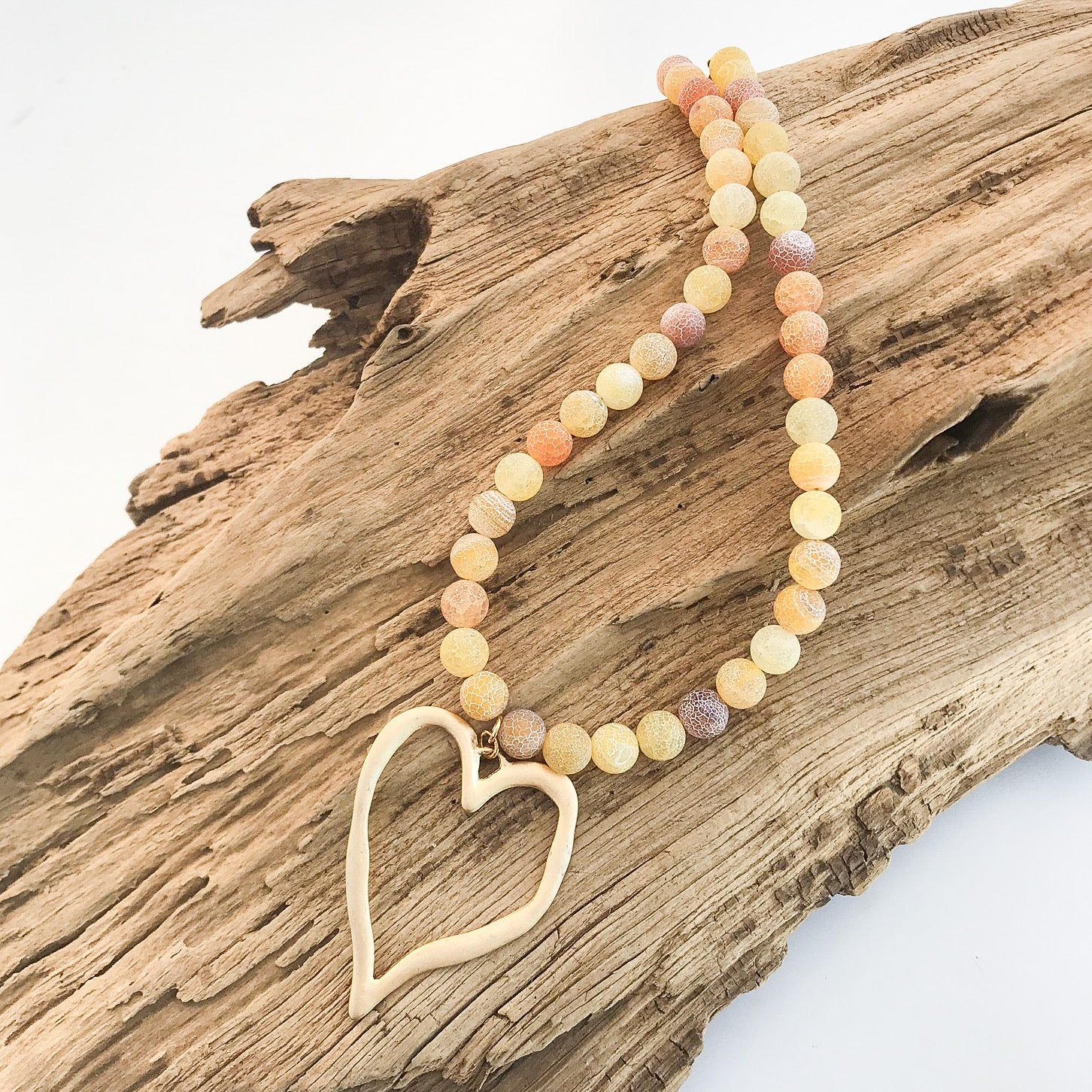 Gemstone Beaded Necklace w/ XL Heart