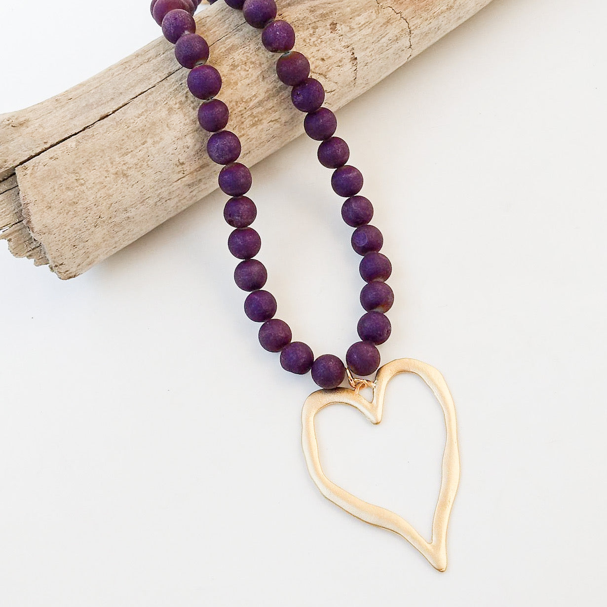 Gemstone Beaded Necklace w/ XL Heart