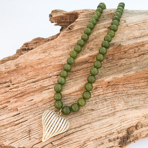 Ribbon Heart on 10mm Gemstone Necklace